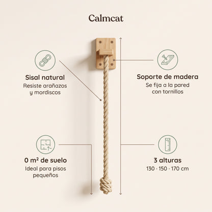 Características de la cuerda Calmcat: sisal natural, soporte de madera, 3 alturas